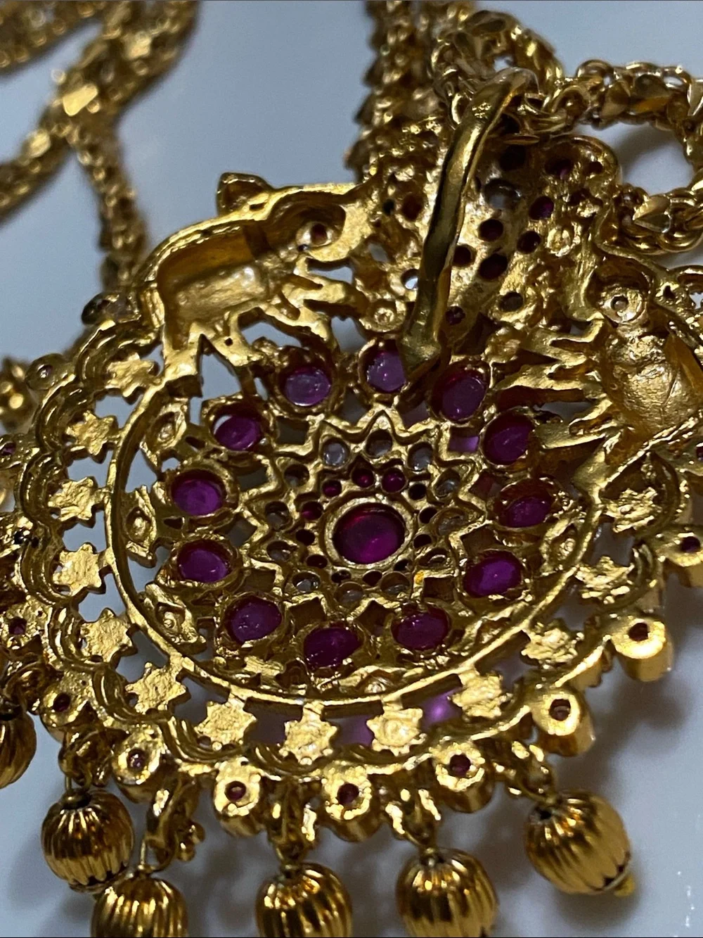 24KGP Kemp Filigree Pendant Necklace and Earrings Set with Ruby